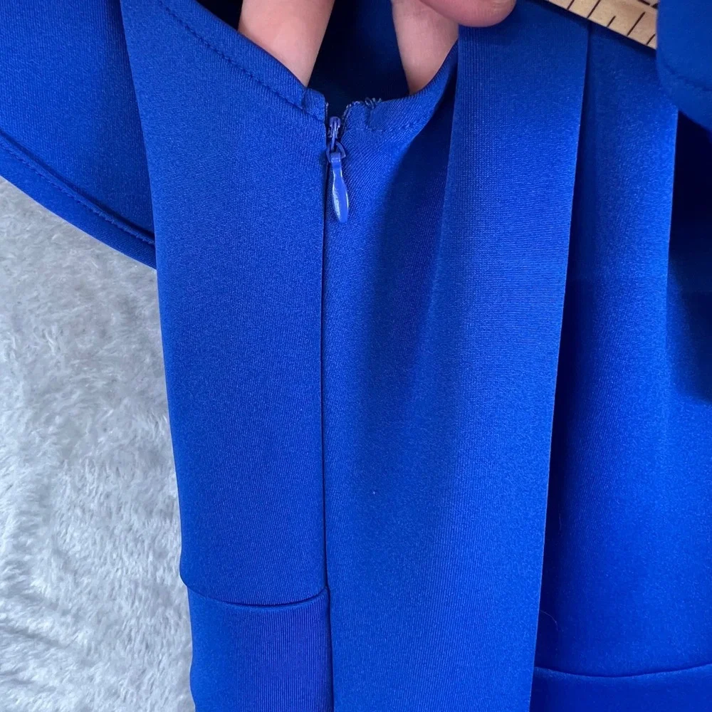 Royal Blue Ruffle Off Shoulder Asymmetrical Midi‎ Dress M Bodycon Mermaid Formal - Picture 5 of 9